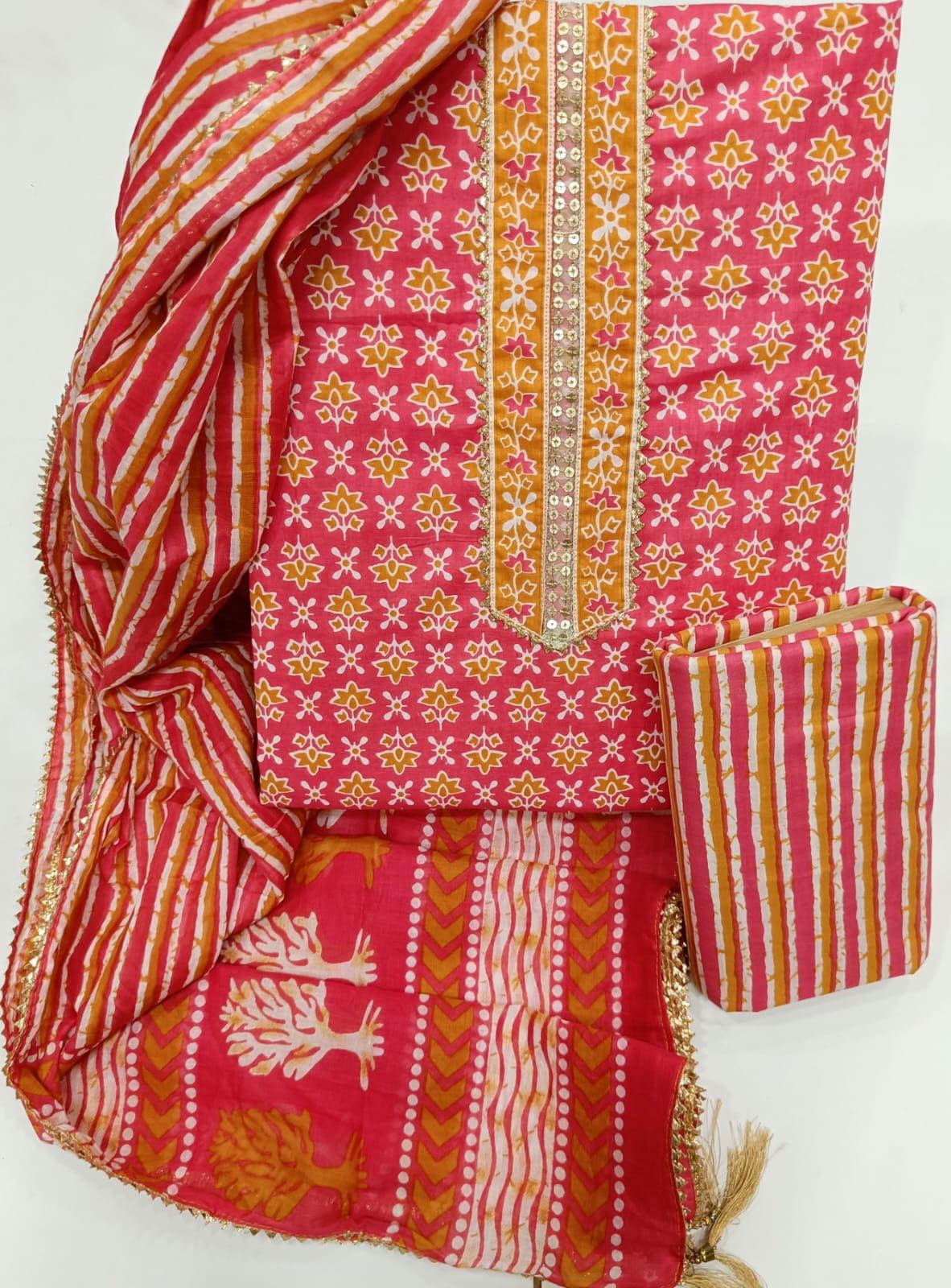Sanganeri Pure Cotton, Unstiched Suit - Vegetable die handblock print