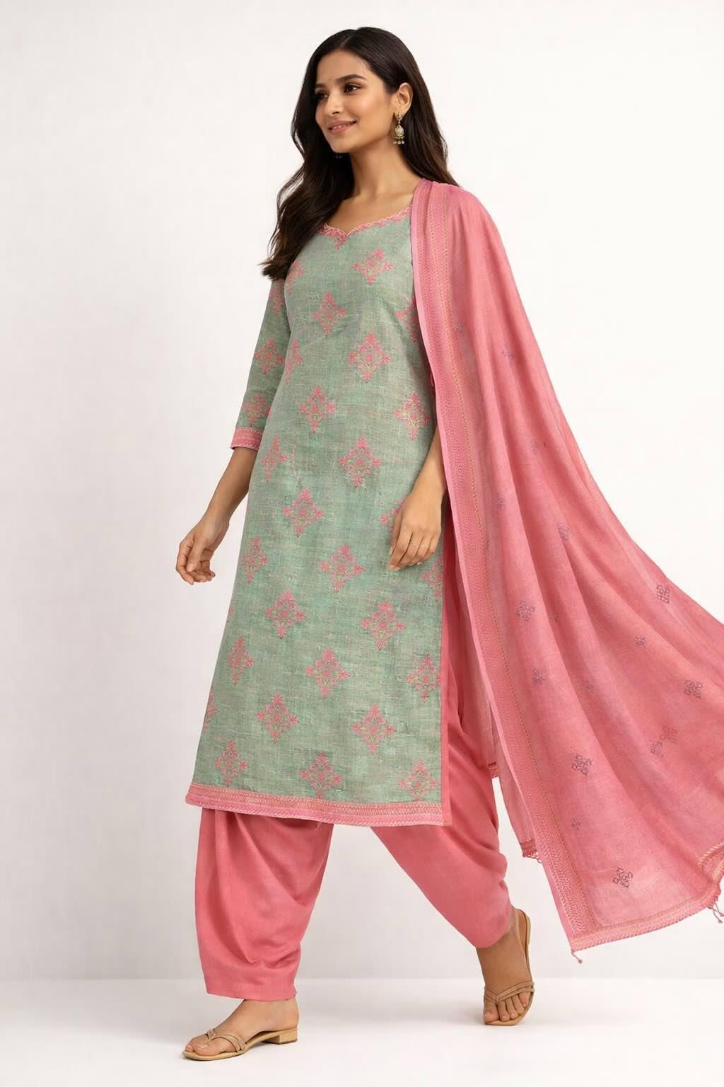 Banarasi Katan Silk Unstitched Saree Fabric — Deep Teal Zari