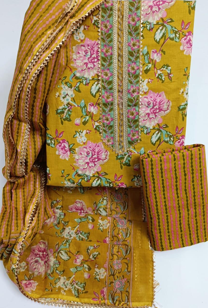  Sanganeri Pure Cotton, Unstiched Suit - Vegetable die handblock print